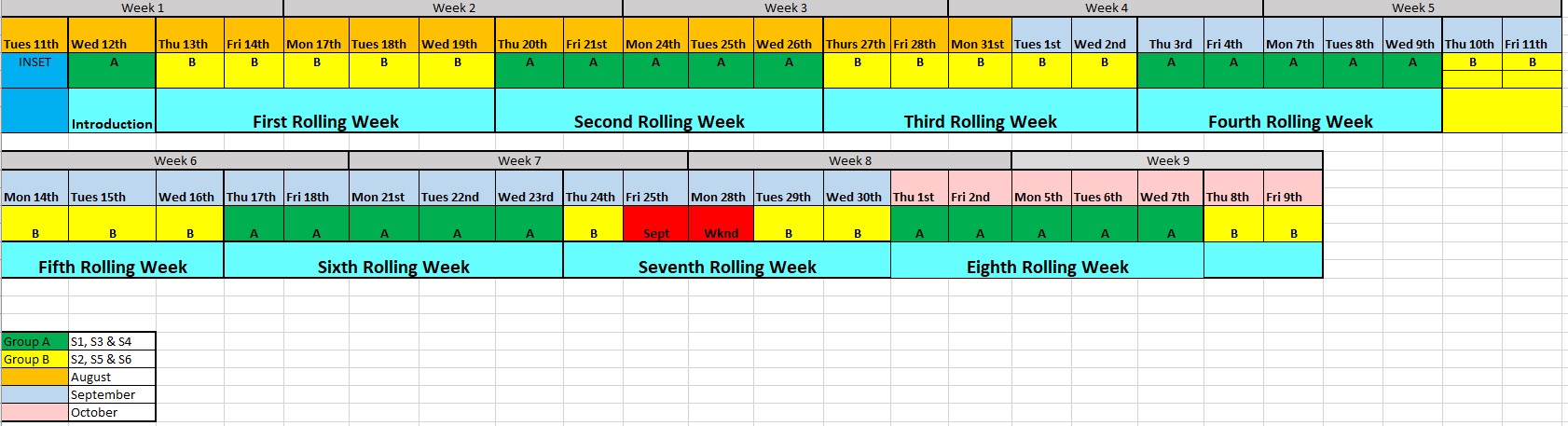Rolling week timetable